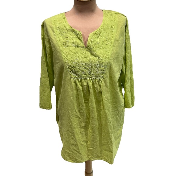 Focus Tops - Focus Casual Life Women's Celery Green Tunic Top Size‎ Medium Cotton Embroidered
